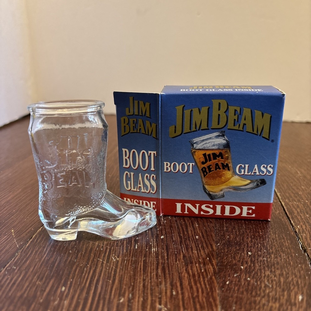 New/Vtg JIM BEAM Boot Shot Glass 3" Tall Bourbon Whiskey 1993 Liquor Collectible